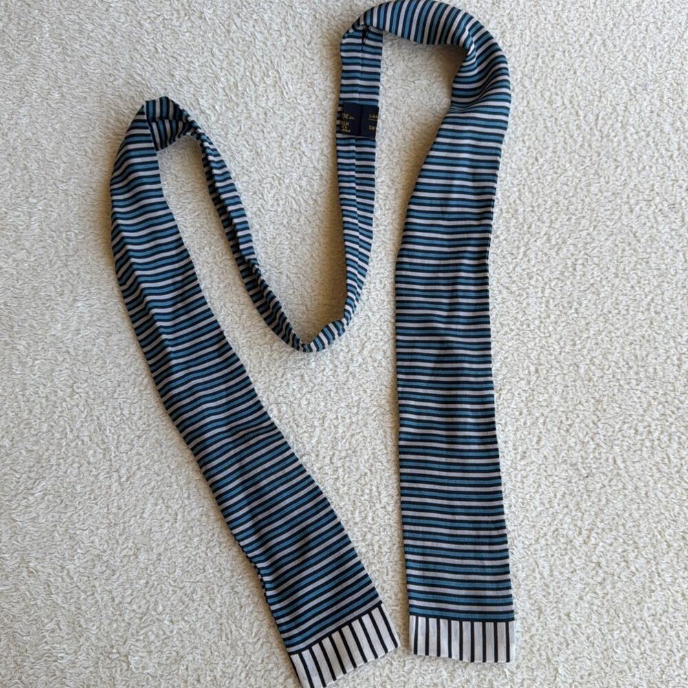Speciality House 100% Silk Bow Tie Scarf Blue Black Striped Made in Japan